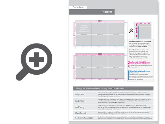 Product Bild faltblatt__gefalzt_auf_15_0_cm_x_26_5_cm__6-seiter_(wickelfalz)__beidseitig_bedruckt_(4_4_farbig_+_2_sonderfarben_hks)