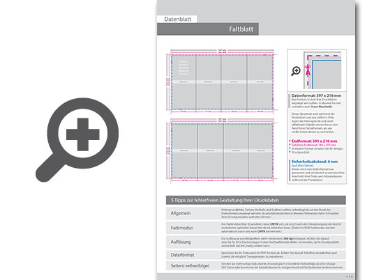 Product Bild faltblatt__gefalzt_auf_din_lang__8-seiter_(wickelfalz)__beidseitig_bedruckt_(4_4_farbig_+_1_sonderfarbe_hks)