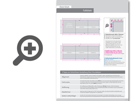 Product Bild hochglanz-uv-lack_faltblatt__gefalzt_auf_quadrat_14_8_cm_x_14_8_cm__vertikaler_wickelfalz__6-seitig