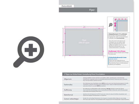 Product Bild flyer_din_a7_quer_(10_5_cm_x_7_4_cm)__beidseitig_bedruckt_(4_4_farbig_+_2_sonderfarben_hks)